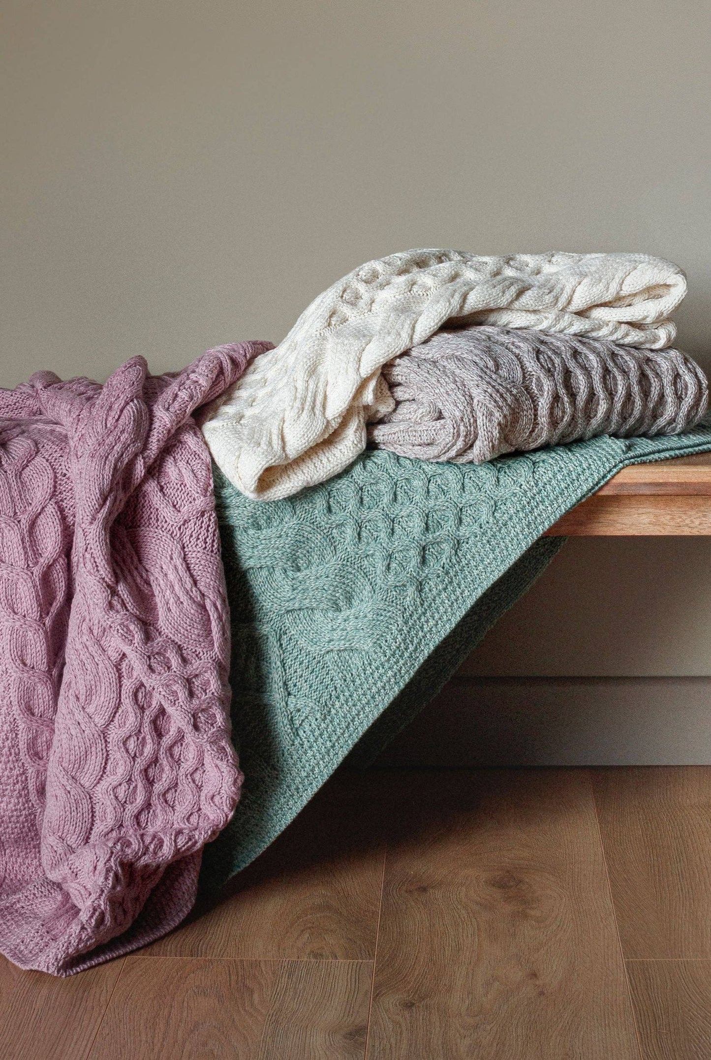 Dugort Honey, Diamond & Cable Aran Blanket
