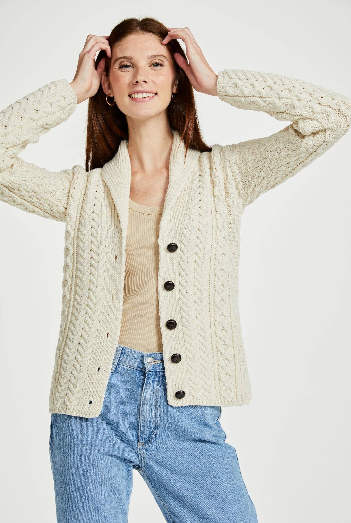 Tourmakeady Shawl Collar Aran Cardigan