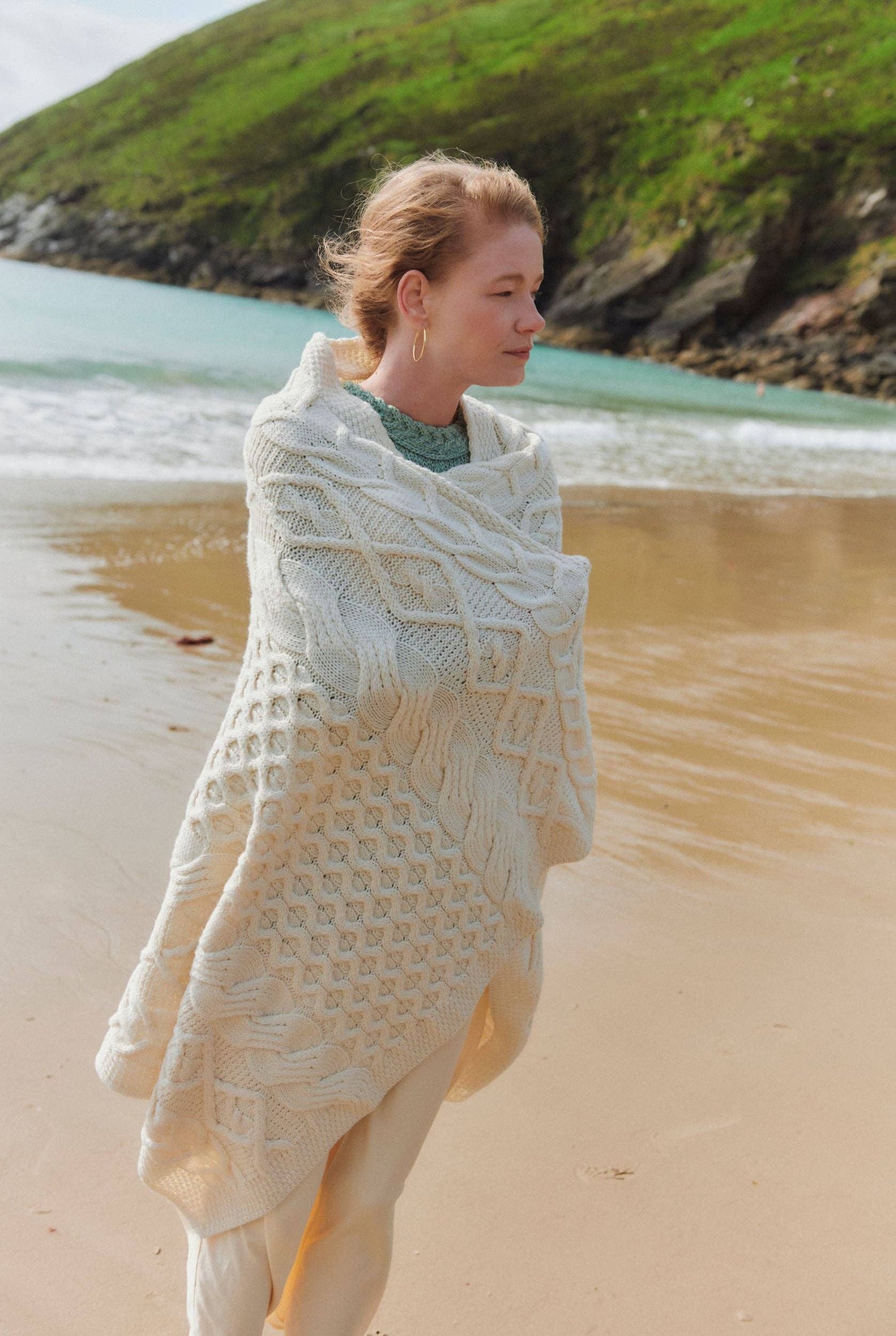 Dugort Honey, Diamond & Cable Aran Blanket
