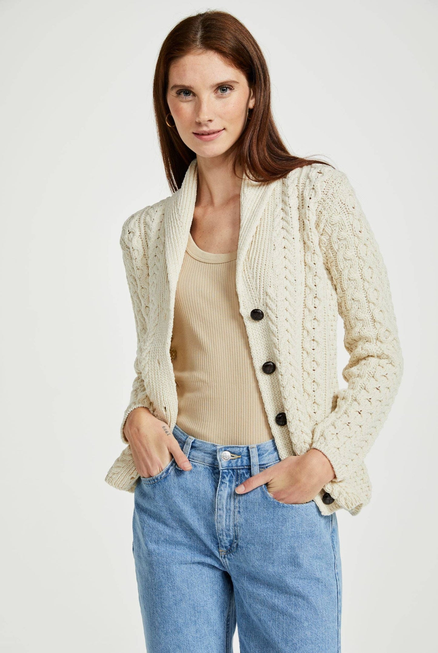 Tourmakeady Shawl Collar Aran Cardigan