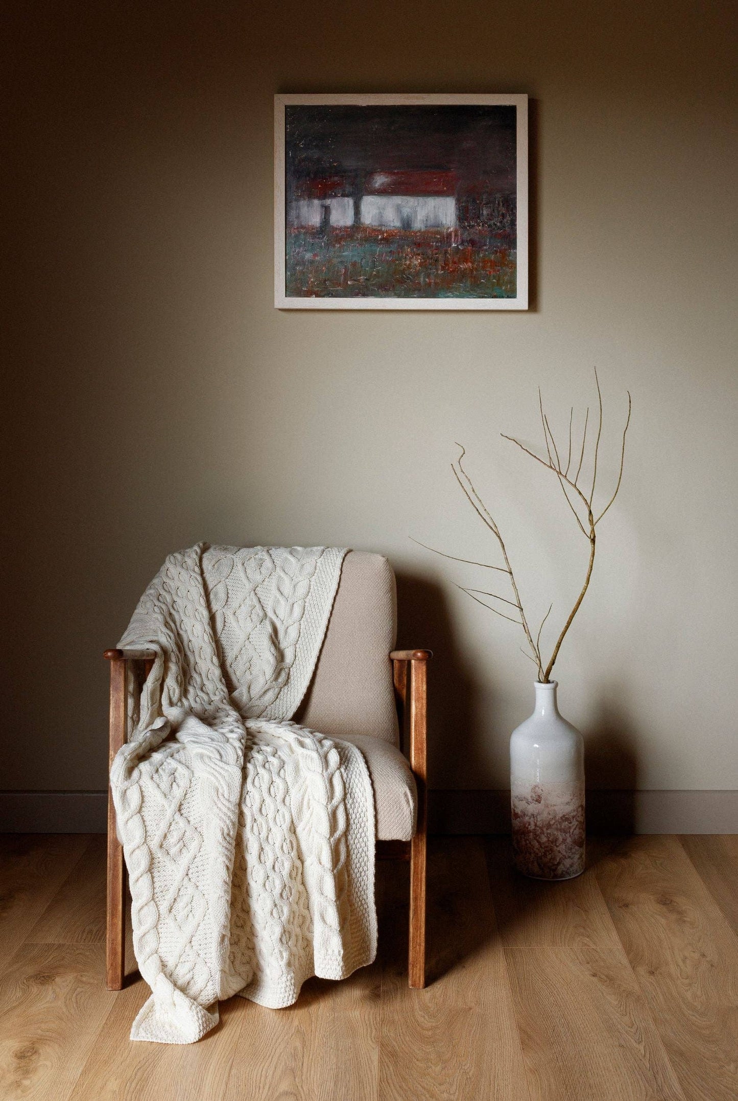 Dugort Honey, Diamond & Cable Aran Blanket