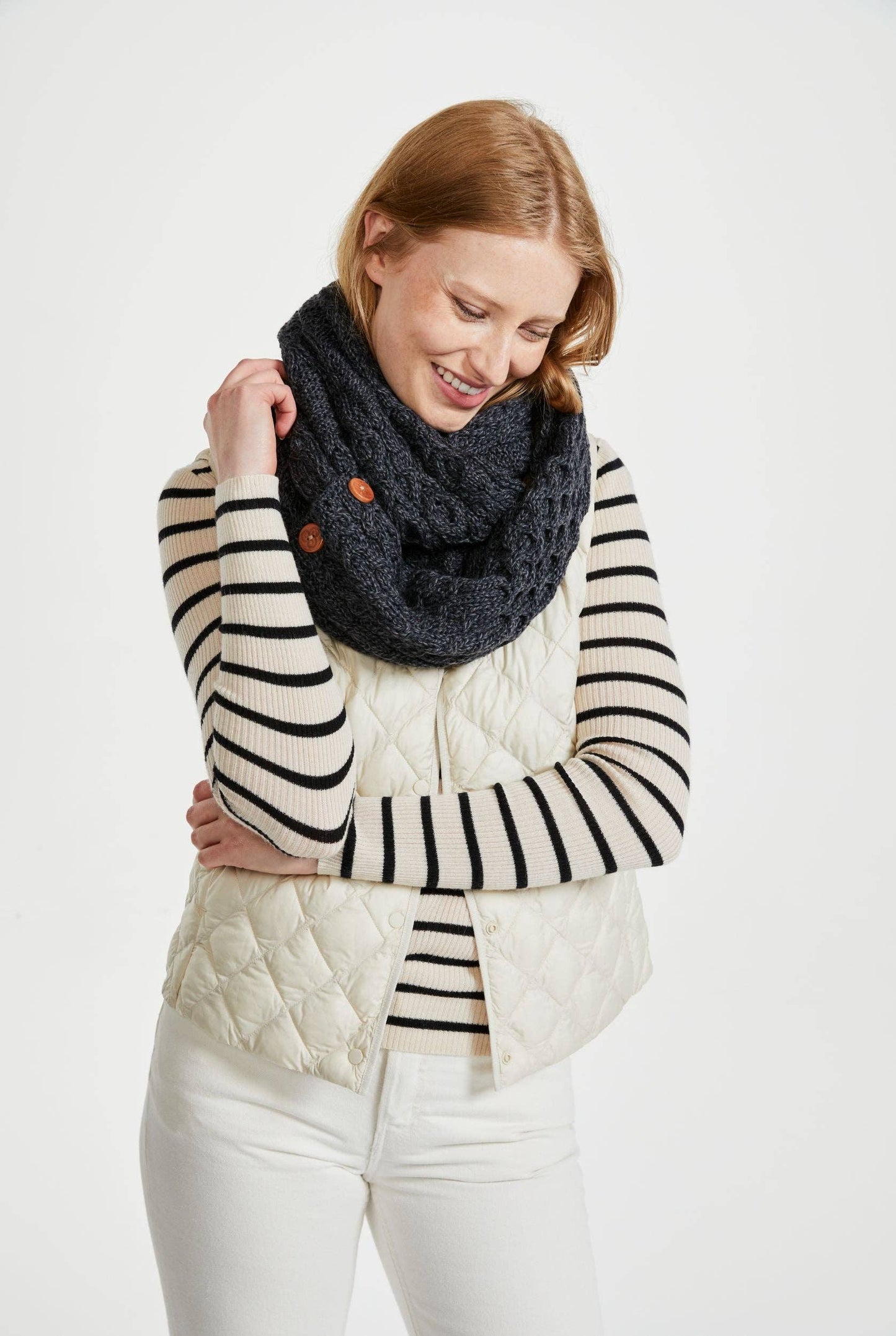 Kilmaine Aran Snood Scarf with Buttons