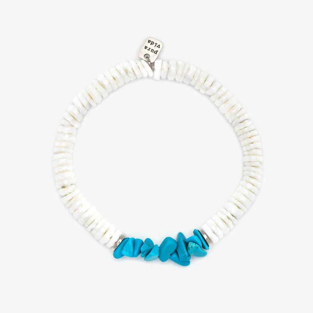 Puka Shell Turquoise Chip Stretch Bracelet