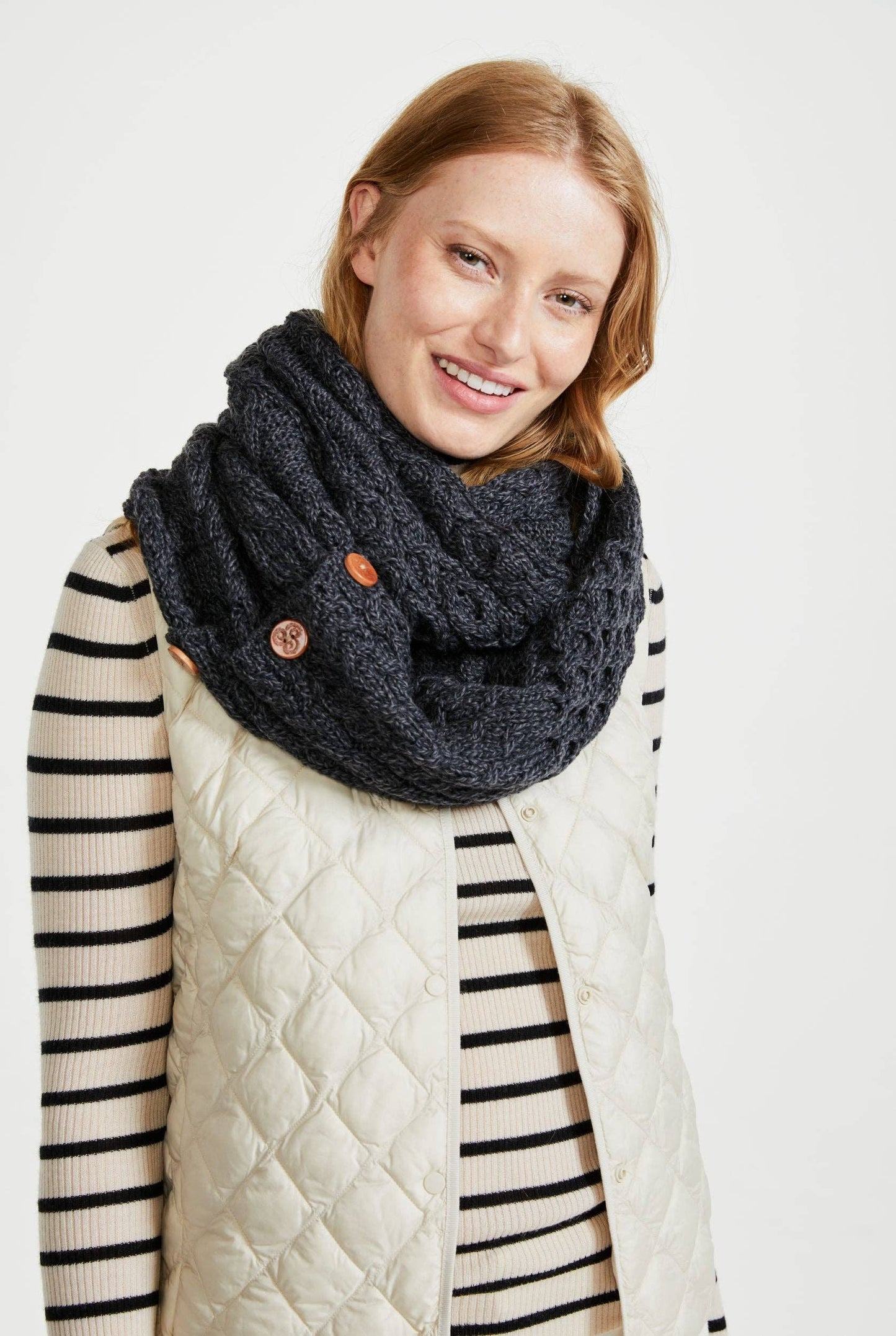 Kilmaine Aran Snood Scarf with Buttons