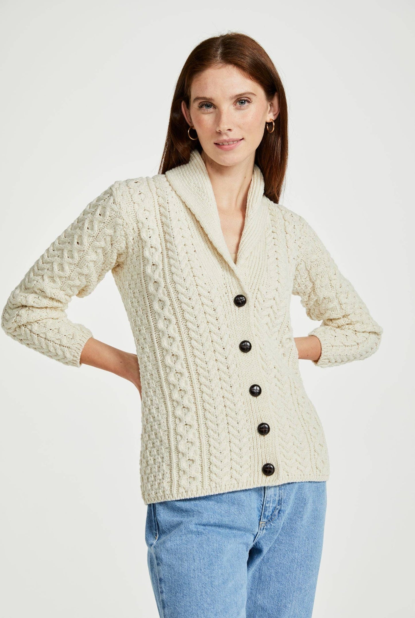Tourmakeady Shawl Collar Aran Cardigan