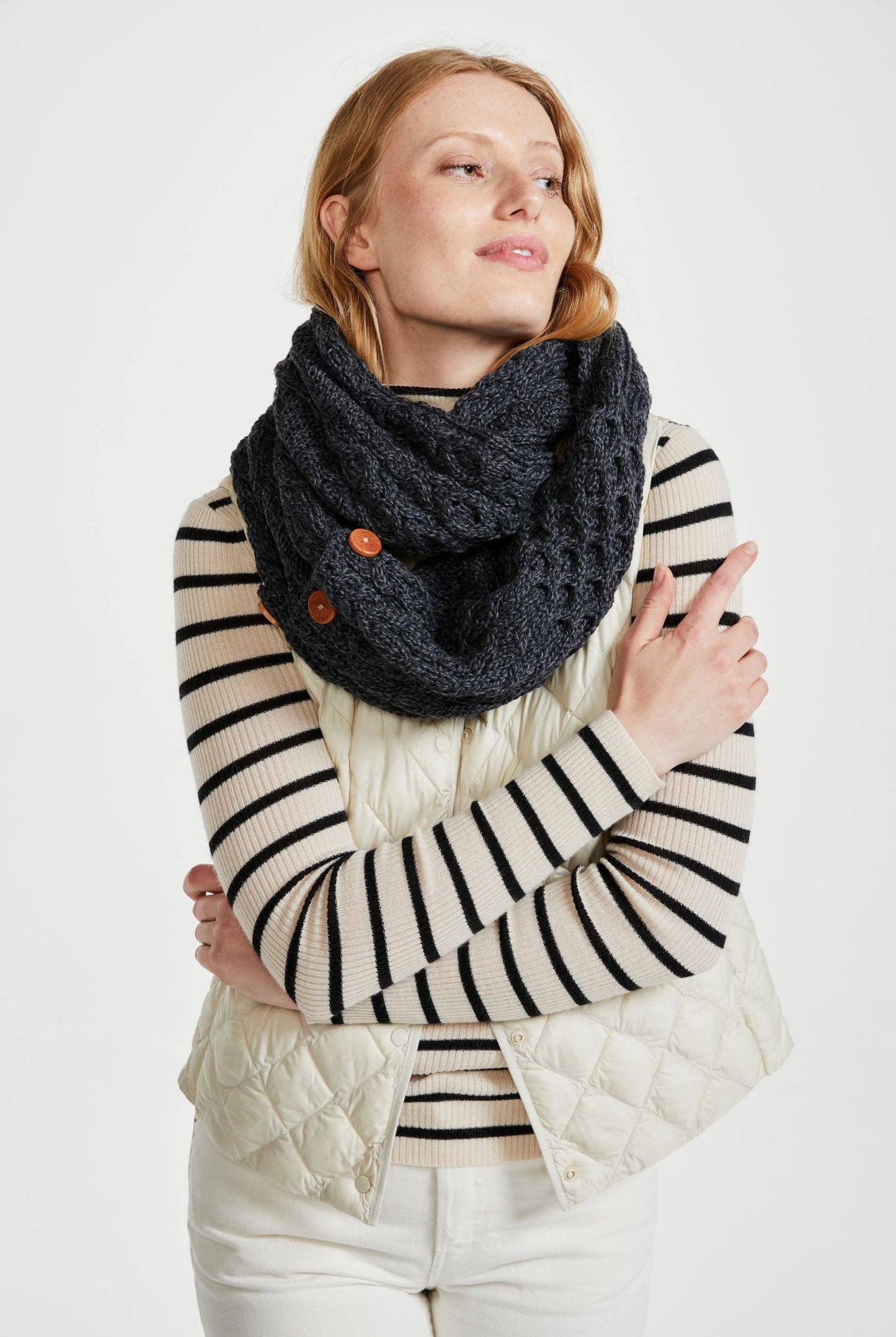 Kilmaine Aran Snood Scarf with Buttons