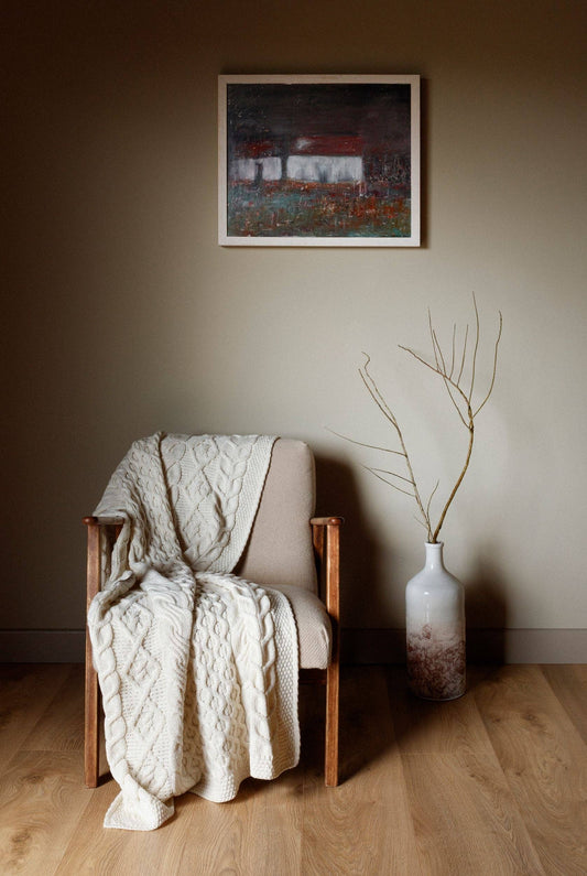 Dugort Honey, Diamond & Cable Aran Blanket