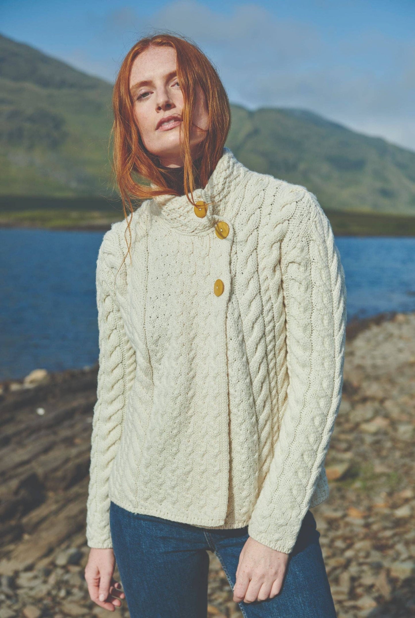 Louisburgh Ladies Cable Aran Cardigan