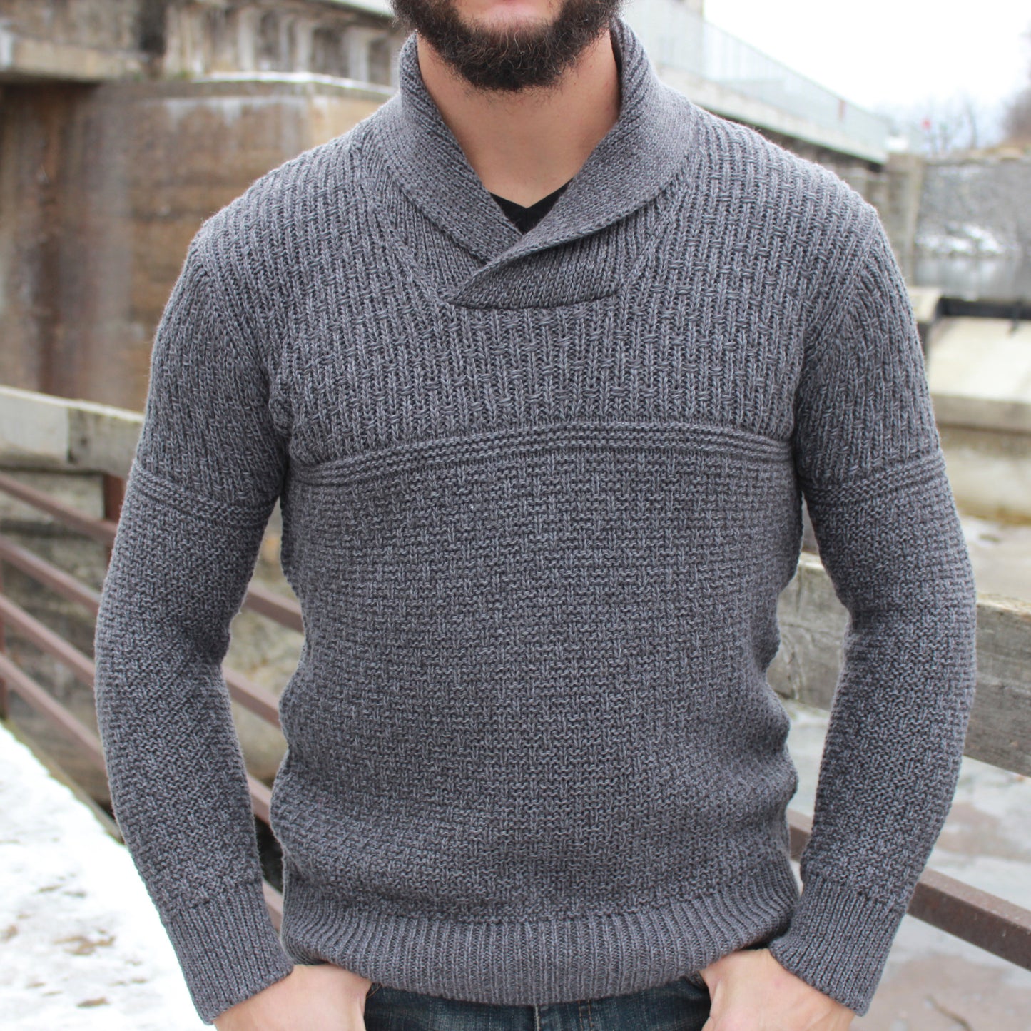 Fanore Textured Shawl Collar Sweater