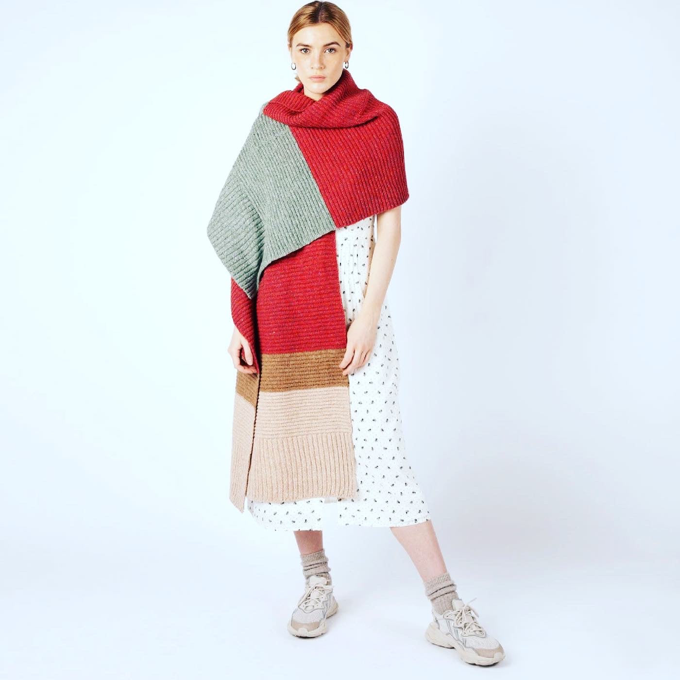 Knitted 'Elder' Contrast Panel Wrap